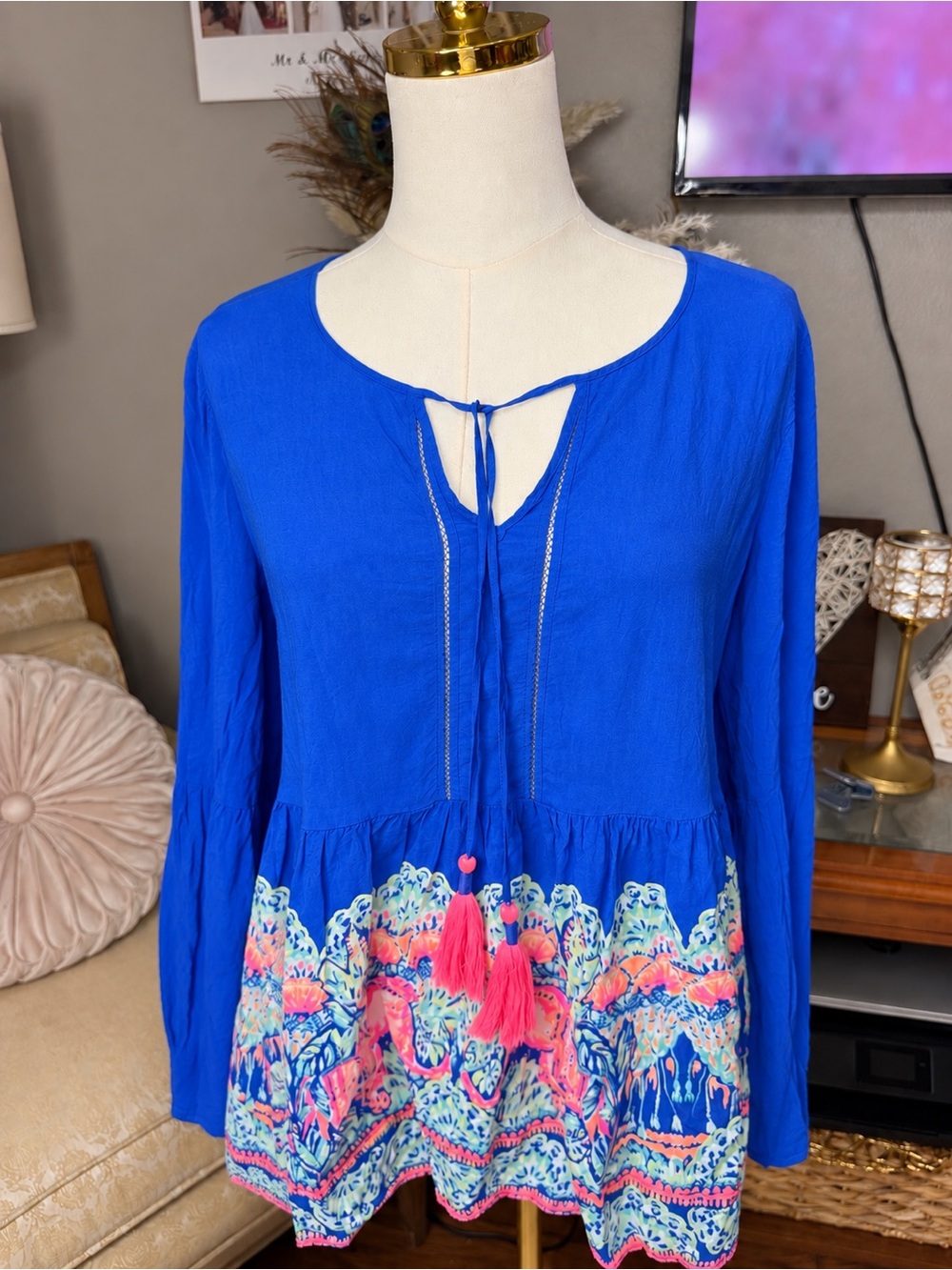 Lilly Pulitzer Cobalt Blue Embroidered Tassel Tunic